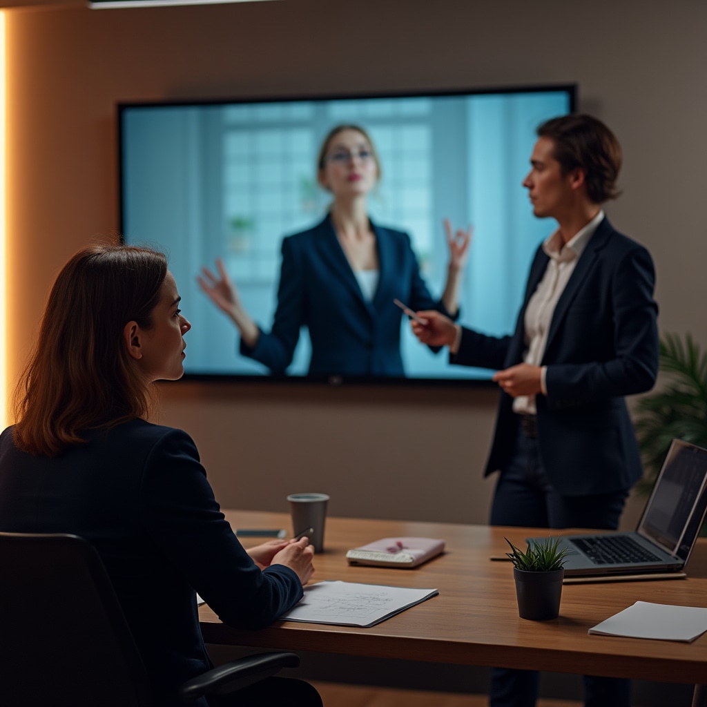 Teilnehmer schaut sich eigene Videoaufnahme beim Feedback-Gespräch an